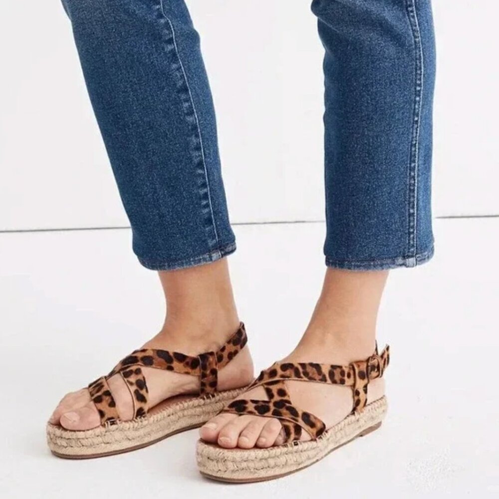 Madewell Malia Espadrille Sandals Leopard Calf Hair